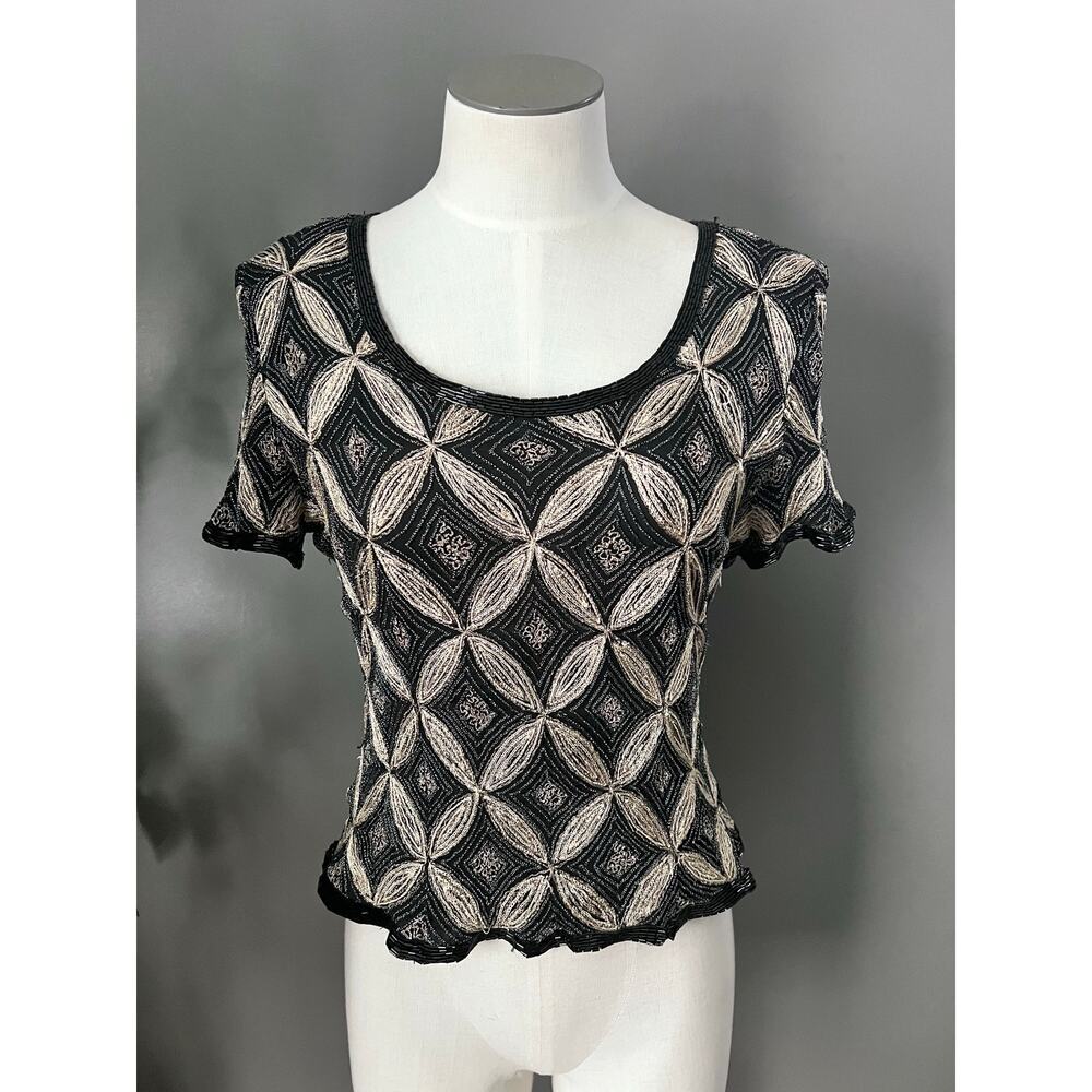 Vintage Beaded Silk Whimsigoth Evening Formal Papell Boutique Crop Top Sz LP